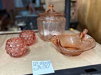 Group shot showing cookie jar, candy dish with doves, two hobnail tealights