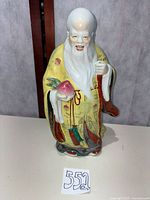 Full front view of porcelain Shou god figurine