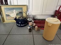 Group view showing tray, kettle, mug, pitcher, toothpick holders and accessories