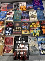 Overall view showing majority of the books laid out