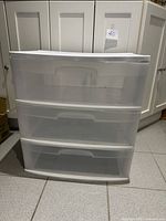 Front view of the Sterilite cabinet showing three drawers in closed position