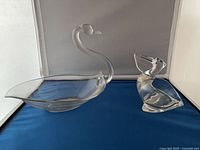 swan bowl left, pelican dish right, full view