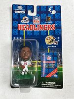 Front of sealed Jerry Rice Headliners figure and catalog on blister card