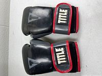 Top view showing Title logos and red trim on both gloves