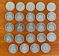 Full layout of 25 Canadian 50-cent coins in 5×5 grid