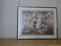 Framed print on shelf showing full artwork and frame