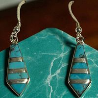 Front view of both earrings showing turquoise inlay and silver setting