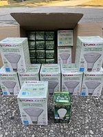 Full group of boxed LED bulbs, both PAR30LN and A19 styles