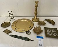 Overall view of all brass pieces on table