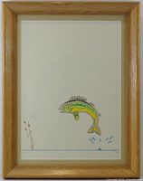 Front view of framed coloured pencil fish artwork