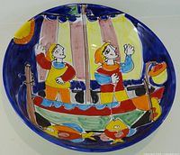 Top view of ceramic bowl with hand-painted nautical scene