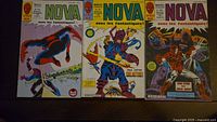 Three Nova comics showing titles, cover art and French text