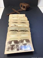 Overall view of stereoscope viewer and stack of stereoview cards