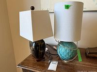 Both table lamps side by side showing bodies, shades, cords, size tag