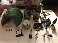 Overview of all model railway scenery items on white background
