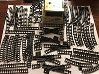 Overview of all track pieces, transformer, wiring