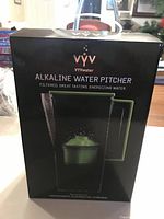 Front of boxed VYVwater alkaline water pitcher