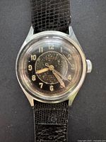 Front view of wristwatch showing dial, hands, strap