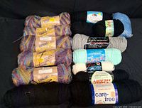 Group shot of all skeins showing brands and colours
