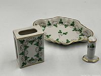 All three Herend Green Clover porcelain pieces displayed together