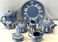 Full group shot of all seven jasperware pieces