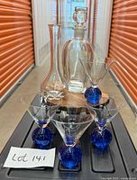 Full lot: Orrefors vase, decanter, four martini glasses