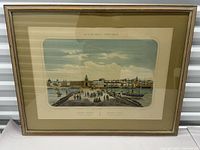 Full view of framed hand-coloured etching