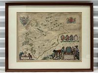 Full view of framed map with mat and frame