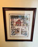 Full view of framed Winter Pines print showing artwork, matting and frame