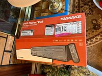 Retail box showing Magnavox DVD Player/VCR model information