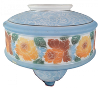 Full view of Bellova blue glass pendant shade with multicolour floral band