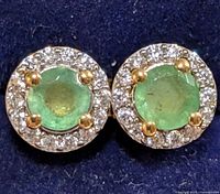 front view of both emerald halo earrings