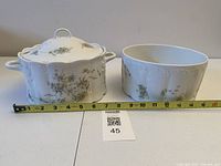 tureen with lid and vegetable bowl front view with measuring tape