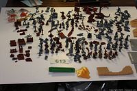 Wide view of entire collection spread on board