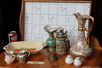 Group shot of all items on wood surface with tray backdrop