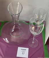 Decanter and two goblets on display