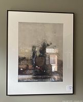 Full view of framed abstract artwork showing frame, mat and image