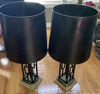 Front view of both lamps showing shades and geometric bases