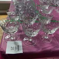 Group view of crystal dessert cups on table