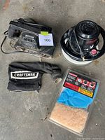 Belt sander, buffer polisher, dust bag, bonnet kit overview