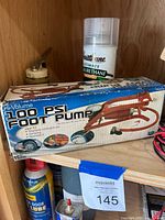 Boxed foot pump, urethane spray, lubricant can