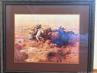 Full view of Indian Buffalo Hunt print in frame