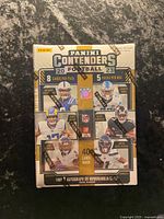 Front of sealed 2023 Panini Contenders Football blaster box