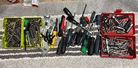Overview of all hand tools laid out on carpet