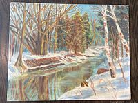 Full view of the painting showing entire winter landscape scene