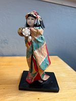 Front view of Japanese doll on stand