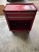 Front view of Waterloo red rolling tool cabinet