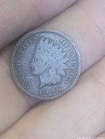 Obverse of 1906 Indian Head cent showing date and legend