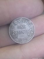 Reverse showing CANADA ONE CENT 1920 with maple leaves