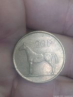 Reverse side showing horse and 20p denomination